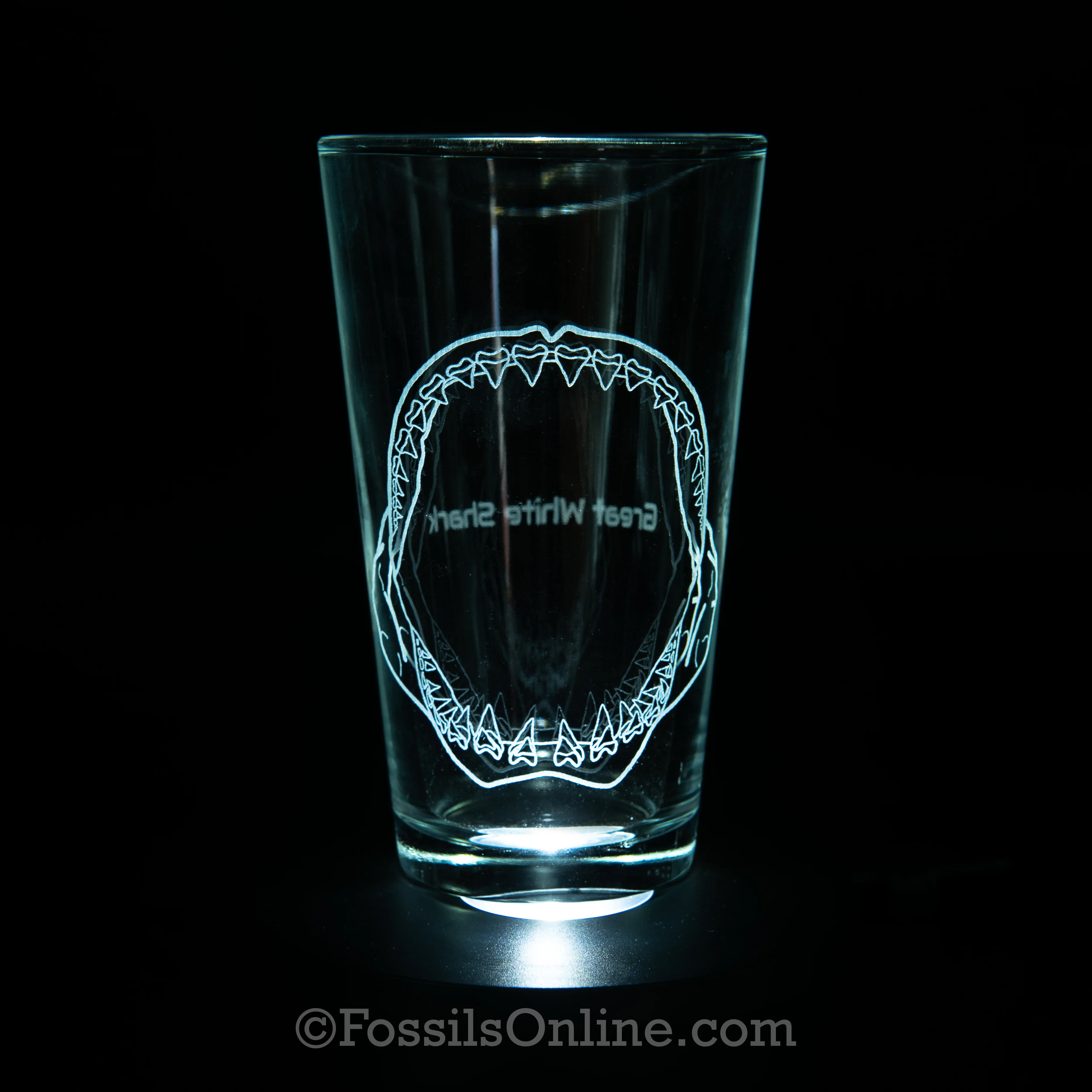 Great White Shark Jaw Laser-Etched Pint Glass 16oz